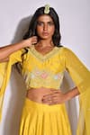 Shop_Aksh_Yellow Chanderi Embroidery Floral Leaf Neck Crop Top And Skirt Set _Online_at_Aza_Fashions