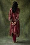 Shop_Begum_Red Kurta Zari Silk Embroidery Mirror Work Round Sahiba Kaftan And Pant Set _at_Aza_Fashions