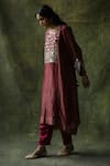 Begum_Red Kurta Zari Silk Embroidery Mirror Work Round Sahiba Kaftan And Pant Set _Online_at_Aza_Fashions