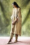 Buy_Begum_Beige Kurta Zari Silk Embroidery Mirror Sahiba Kaftan And Pant Set  _Online_at_Aza_Fashions