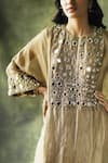 Begum_Beige Kurta Zari Silk Embroidery Mirror Sahiba Kaftan And Pant Set  _at_Aza_Fashions