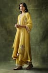 Begum_Yellow Kurta Crinkled Silk Embroidery Mirror V Neck Bahaar Set  _Online_at_Aza_Fashions