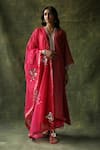 Buy_Begum_Magenta Dupatta Organza, Kurta Crinkled Silk, Pant Bahaar Embroidered Set _at_Aza_Fashions