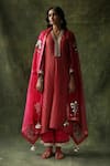 Begum_Magenta Dupatta Organza, Kurta Crinkled Silk, Pant Bahaar Embroidered Set _Online_at_Aza_Fashions