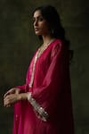 Buy_Begum_Magenta Dupatta Organza, Kurta Crinkled Silk, Pant Bahaar Embroidered Set _Online_at_Aza_Fashions