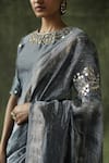 Begum_Grey  Zari Silk Gulnaaz With Embroidered Blouse  _at_Aza_Fashions