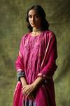Shop_Begum_Magenta Kurta And Pant  Dupatta Kota Zeenat Ombre Set _Online_at_Aza_Fashions
