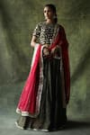 Buy_Begum_Green Blouse And Lehenga Crinkled Silk Embroidery Mirror Sifat Set  _at_Aza_Fashions