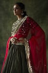 Shop_Begum_Green Blouse And Lehenga Crinkled Silk Embroidery Mirror Sifat Set  _Online_at_Aza_Fashions