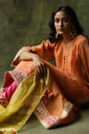 Buy_Begum_Orange  Chanderi Silk Embroidery Gota V Neck Dia Set _Online_at_Aza_Fashions