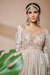 Shop_Tamanna Punjabi Kapoor_Ivory Georgette Embroidery Resham Broad V Neck Anarkali With Dupatta _at_Aza_Fashions