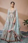 Buy_Tamanna Punjabi Kapoor_Blue Georgette Embroidery Resham V Neck Mirror Anarkali With Dupatta _at_Aza_Fashions