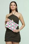 Sequissential_White Embroidered Flamingo Clutch_Online_at_Aza_Fashions