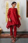 Buy_The Right Cut_Red Chanderi Silk, Lining Cambric Beads Rose Bell Kalidar Kurta And Pant Set_at_Aza_Fashions