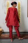 Shop_The Right Cut_Red Chanderi Silk, Lining Cambric Beads Rose Bell Kalidar Kurta And Pant Set_at_Aza_Fashions
