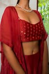 The Right Cut_Red Chanderi Silk Embroidery Sequin Top Sweetheart Neck Rosette With Pant Set _at_Aza_Fashions