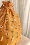 The Right Cut_Yellow Embroidered Marigold Chanderi Silk Potli Bag _Online_at_Aza_Fashions