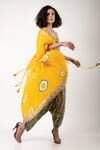 Nupur Kanoi_Yellow Crepe Polka Dots, Moti Stone Work Jacket Open, Embroidered And Set_at_Aza_Fashions