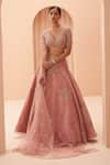 Buy_PARUL GANDHI_Pink Shimmer Organza Embroidery Floral V Neck Bridal Lehenga Set _at_Aza_Fashions