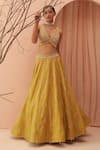 Buy_PARUL GANDHI_Yellow Organza Embellished Floral Lehenga Set For Kids_at_Aza_Fashions