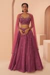 Buy_PARUL GANDHI_Purple Shimmer Organza Embroidery Sequin V Neck Lehenga Set _at_Aza_Fashions