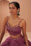 Buy_PARUL GANDHI_Purple Shimmer Organza Embroidery Sequin V Neck Lehenga Set _Online_at_Aza_Fashions