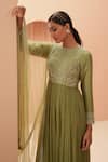 Buy_PARUL GANDHI_Green Silk Embellished Floral Round Anarkali With Dupatta _Online_at_Aza_Fashions