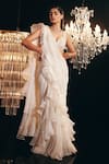 Buy_Ridhi Mehra_Ivory Blouse Net And Saree Chiffon Embroidery Beyza Pre-draped With  _at_Aza_Fashions