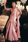 Buy_Ridhi Mehra_Pink Blouse Net And Saree Chiffon & Organza Helka Pre-draped With  _at_Aza_Fashions