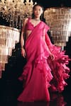 Buy_Ridhi Mehra_Fuchsia Blouse Net And Organza & Saree Chiffon Naenia Pre-draped With  _at_Aza_Fashions