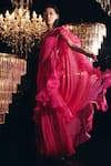 Shop_Ridhi Mehra_Fuchsia Blouse Net And Organza & Saree Chiffon Naenia Pre-draped With  _at_Aza_Fashions