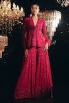 Buy_Ridhi Mehra_Fuchsia Kurta And Sharara Georgette & Jazlyn Embroidered Peplum Tunic Set _at_Aza_Fashions