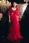 Buy_Ridhi Mehra_Red Blouse Net And Saree Chiffon & Organza Fulvia Pre-draped With  _at_Aza_Fashions