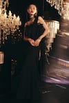 Buy_Ridhi Mehra_Black Chiffon Embroidery Feather Straight Sable Saree Gown  _at_Aza_Fashions