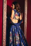 Shop_Ridhi Mehra_Blue Raw Silk And Net Embroidery Thread & Quinn Floral Lehenga Set _at_Aza_Fashions