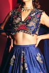 Buy_Ridhi Mehra_Blue Raw Silk Quinn Floral Embroidered Lehenga Set_Online_at_Aza_Fashions