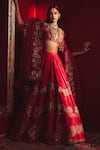 Buy_Ridhi Mehra_Red Blouse Net, Lehenga Raw Silk And Dupatta Reanna Embroidered Bridal Set _at_Aza_Fashions