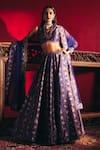 Buy_Ridhi Mehra_Blue Raw Silk And Net Floral Print & Fringe V Neck Ianthe Lehenga Set _at_Aza_Fashions