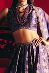 Ridhi Mehra_Blue Raw Silk And Net Floral Print & Fringe V Neck Ianthe Lehenga Set _Online_at_Aza_Fashions