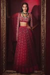 Buy_Ridhi Mehra_Fuchsia Chiffon And Net Floral Print, Thread & Sequin Roos Cape Lehenga Set _at_Aza_Fashions