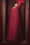 Shop_Ridhi Mehra_Fuchsia Chiffon And Net Floral Print, Thread & Sequin Roos Cape Lehenga Set _at_Aza_Fashions