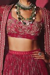 Ridhi Mehra_Fuchsia Chiffon And Net Floral Print, Thread & Sequin Roos Cape Lehenga Set _Online_at_Aza_Fashions