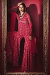 Buy_Ridhi Mehra_Fuchsia Chiffon And Net Floral Print, Thread & Jorunn Peplum Tunic Sharara Set _at_Aza_Fashions