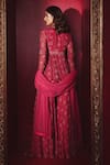 Shop_Ridhi Mehra_Fuchsia Chiffon And Net Floral Print, Thread & Jorunn Peplum Tunic Sharara Set _at_Aza_Fashions