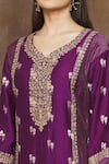 Shop_Turaja_Purple Pure Chanderi (60% Cotton Embroidery Floral Leaf Neck Zari Kurta Set _Online_at_Aza_Fashions