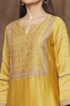 Shop_Turaja_Yellow Pure Chanderi (60% Cotton Embroidery Geometric Notched Kurta Set _Online_at_Aza_Fashions