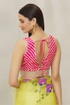 Shop_Samyukta Singhania_Pink Art Silk Leheriya Plunge V Neck Pattern Blouse _at_Aza_Fashions