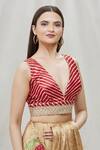 Samyukta Singhania_Red Art Silk Leheriya Plunge V Neck Pattern Blouse _Online_at_Aza_Fashions