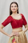 Buy_Samyukta Singhania_Red Mulberry Silk Embroidered Floral Round Neck Blouse _at_Aza_Fashions