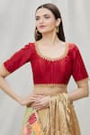 Samyukta Singhania_Red Mulberry Silk Embroidered Floral Round Neck Blouse _Online_at_Aza_Fashions